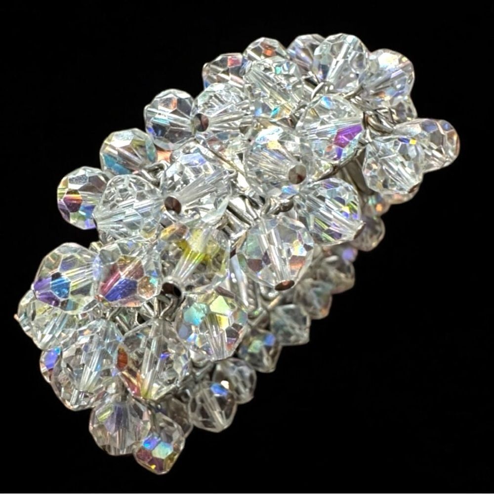 Vintage Japan Crystal women Bracelet –Stretch & Adjustable Crystal Beaded Silver